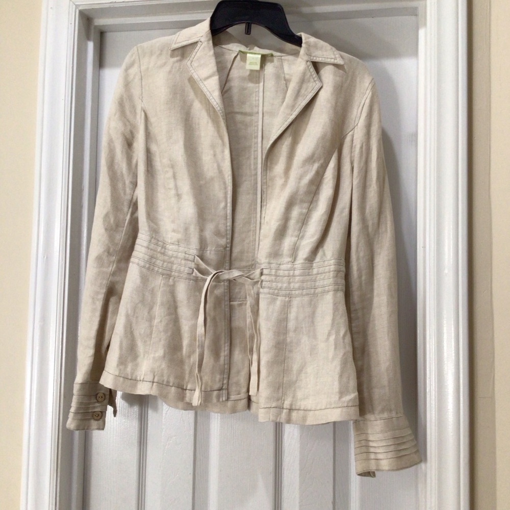 Sigrid Olsen Cream Linen-Blend Drawstring Blazer